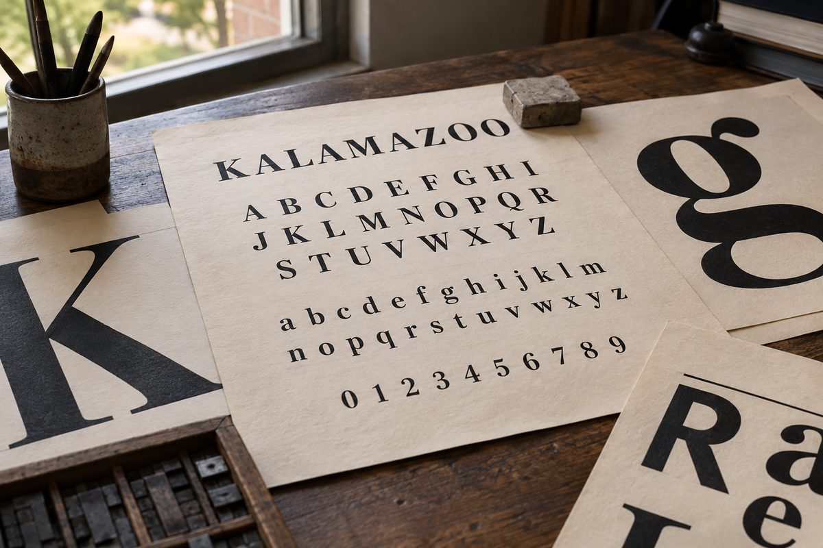 Display and body type specimens at distinct sizes